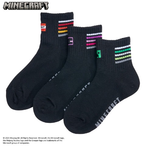 キッズ 3足組ショートソックス（19-24cm・マインクラフト）