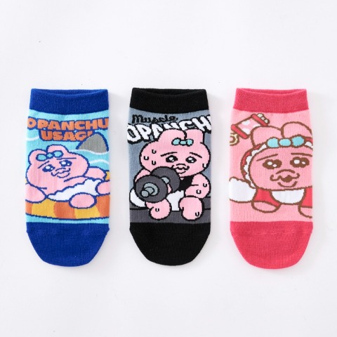 キッズ スニーカーソックス 3足組（19-24cm・おぱんちゅうさぎ）