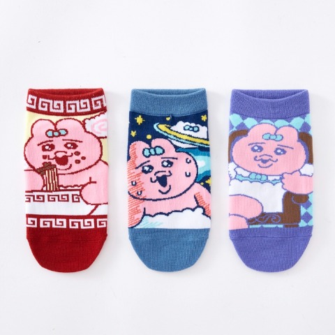 キッズ スニーカーソックス 3足組（19-24cm・おぱんちゅうさぎ）