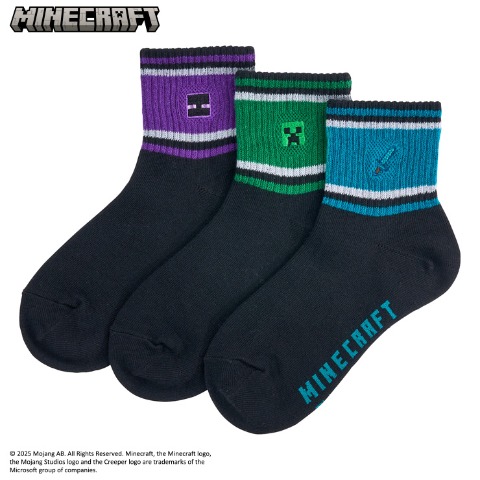 キッズ 3足組ショートソックス（19-24cm・マインクラフト）