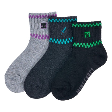 キッズ 3足組ショートソックス（19-24cm・マインクラフト）