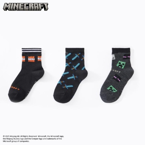 キッズ 3足組ショートソックス（19-24cm・マインクラフト）