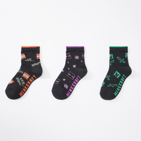 キッズ 3足組ショートソックス（19-24cm・マインクラフト）