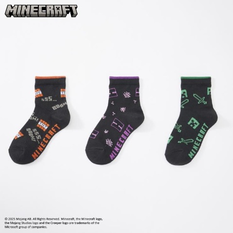 キッズ 3足組ショートソックス（19-24cm・マインクラフト）