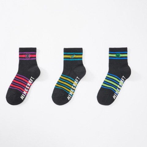 キッズ 3足組ショートソックス（19-24cm・マインクラフト）