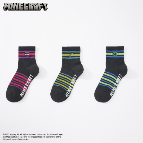 キッズ 3足組ショートソックス（19-24cm・マインクラフト）