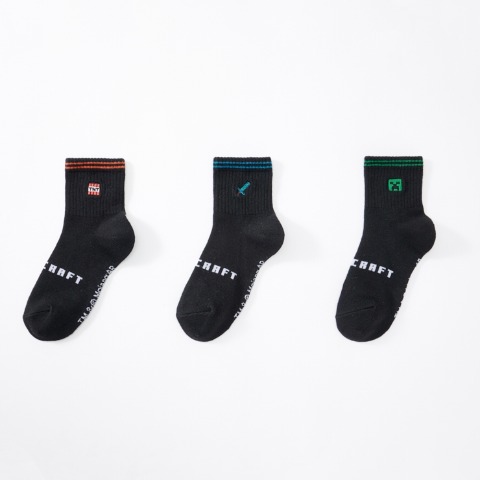 キッズ 3足組ショートソックス（19-24cm・マインクラフト）
