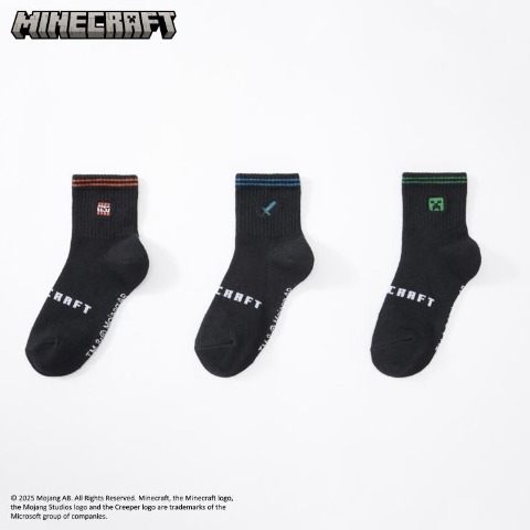 キッズ 3足組ショートソックス（19-24cm・マインクラフト）