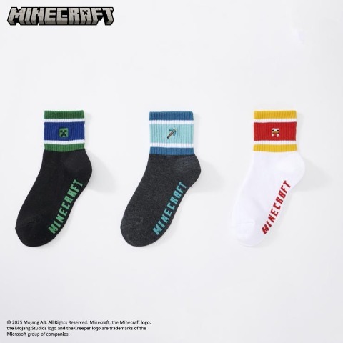 キッズ 3足組ショートソックス（19-24cm・マインクラフト）