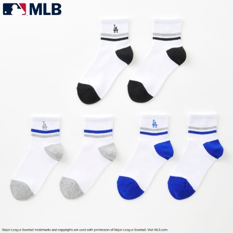 キッズ３足組ショートソックス（19-24cm・MLB）