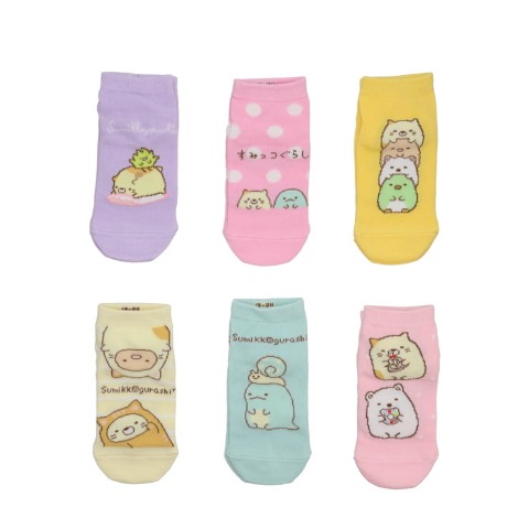 キッズ　6足組スニーカーインソックス（19-24cm・すみっコぐらし）