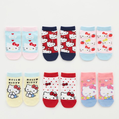キッズ　6足組ソックス（19-24cm・ハローキティ）