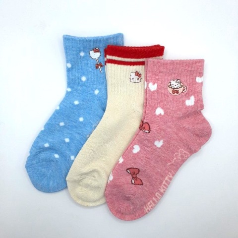 キッズ　3足組ソックス（19-24cm・ハローキティ）