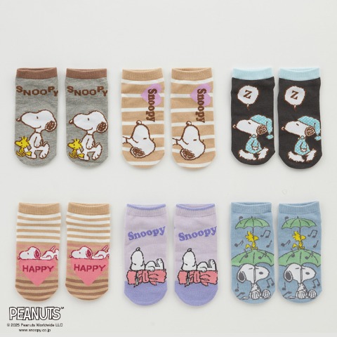 キッズ　6足組フロントソックス（19～24cm・PEANUTS）
