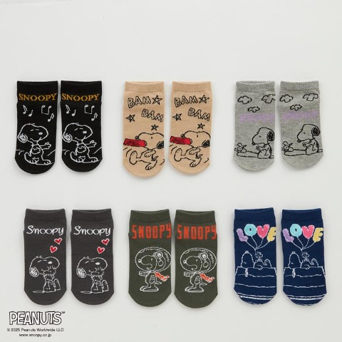 キッズ　6足組フロントソックス（19～24cm・PEANUTS）
