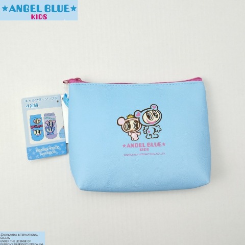 キッズ　4足組スニーカー・クルーソックス ポーチ付き（15-20cm・ANGEL BLUE）