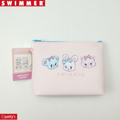 キッズ　4足組スニーカー・クルーソックス ポーチ付き（15-20cm・SWIMMER）