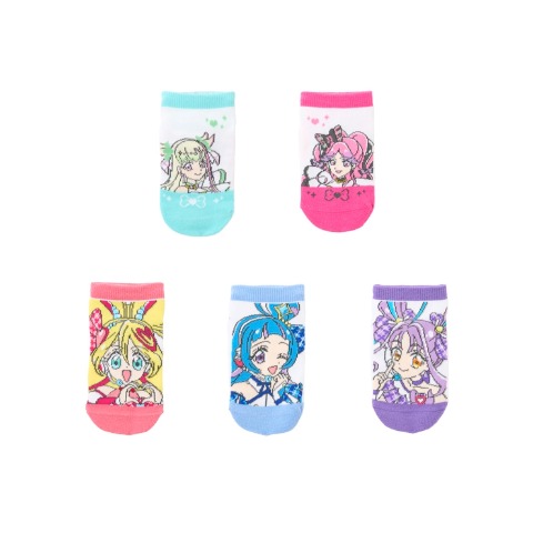 キッズ　5足組スニーカーインソックス 巾着入り（15-20cm・キミとアイドルプリキュア♪）