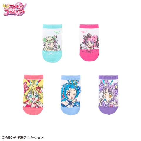 キッズ　5足組スニーカーインソックス 巾着入り（15-20cm・キミとアイドルプリキュア♪）