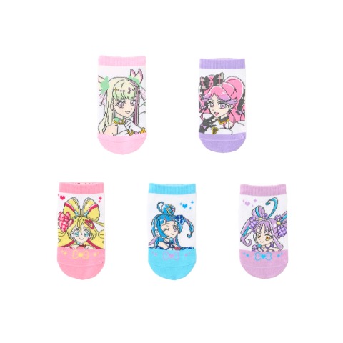 キッズ　5足組スニーカーインソックス 巾着入り（15-20cm・キミとアイドルプリキュア♪）