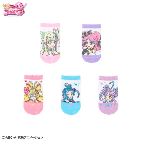 キッズ　5足組スニーカーインソックス 巾着入り（15-20cm・キミとアイドルプリキュア♪）