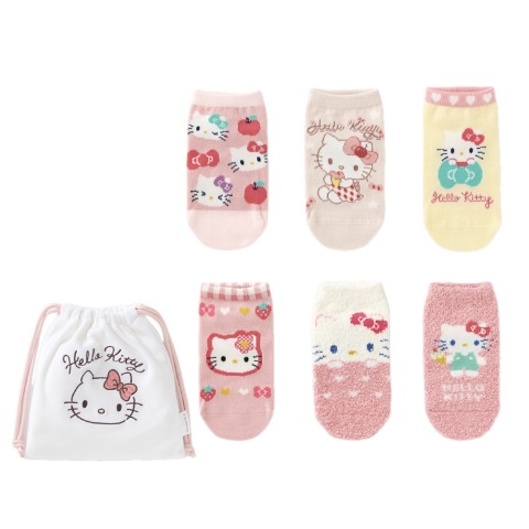 キッズ　6足組スニーカーインソックス（15-20cm・ハローキティ）