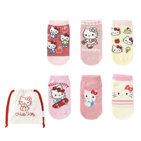 キッズ　6足組スニーカーインソックス（15-20cm・ハローキティ）