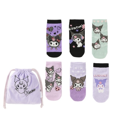 キッズ　6足組スニーカーインソックス（19-24cm・クロミ）