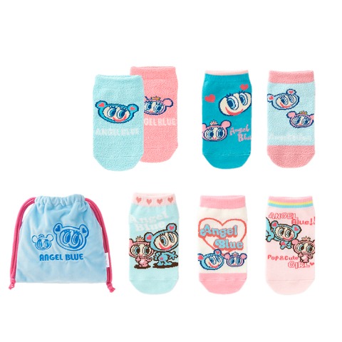 キッズ　6足組スニーカーインソックス（15-20cm・エンジェルブルー）