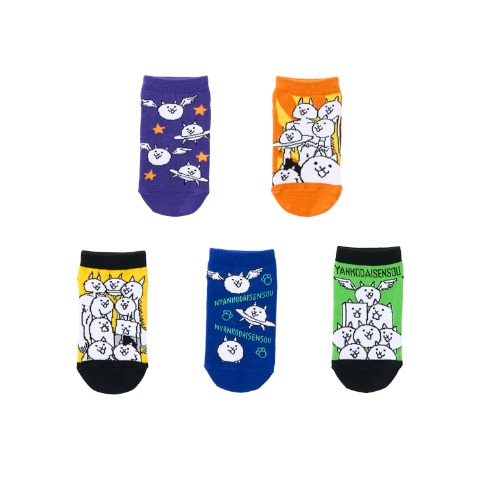 キッズ　5足組スニーカーインソックス（15-20cm・にゃんこ大戦争）