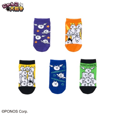 キッズ　5足組スニーカーインソックス（15-20cm・にゃんこ大戦争）