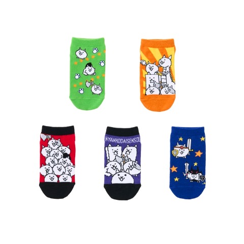 キッズ　5足組スニーカーインソックス（15-20cm・にゃんこ大戦争）