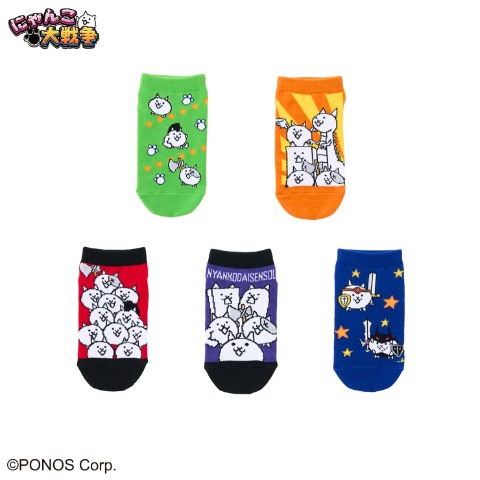 キッズ　5足組スニーカーインソックス（15-20cm・にゃんこ大戦争）