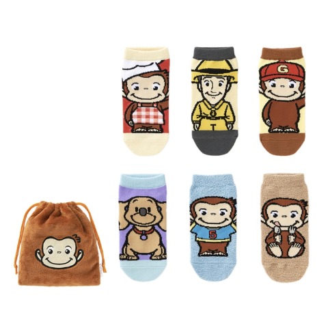 キッズ　6足組ソックス（15-20cm・おさるのジョージ）
