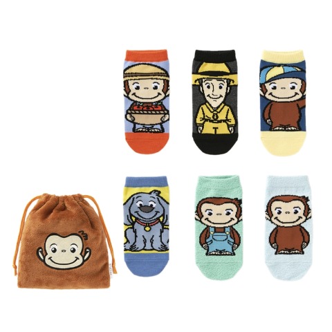 キッズ　6足組ソックス（15-20cm・おさるのジョージ）