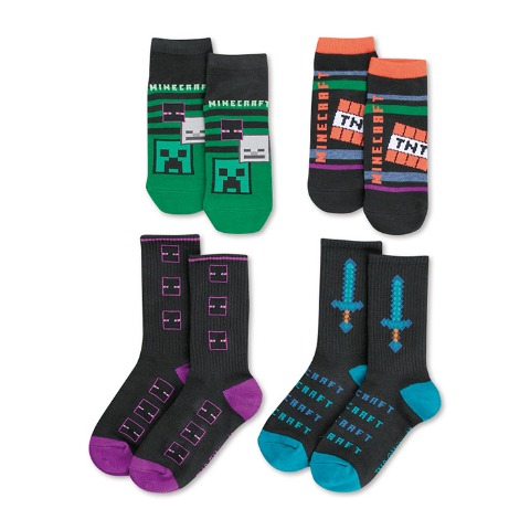 キッズ 4足組スニーカーインソックス・クルーソックス（19-24cm・マインクラフト）