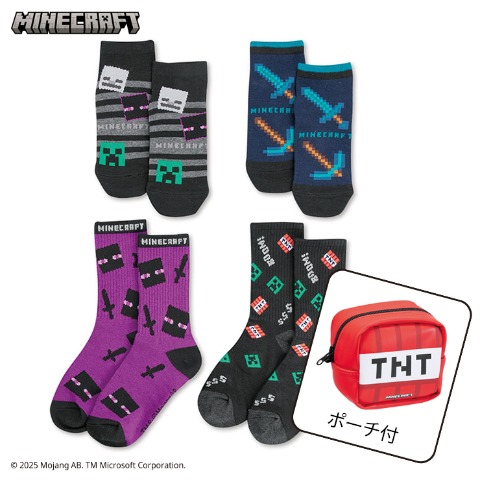 キッズ 4足組スニーカーインソックス・クルーソックス（19-24cm・マインクラフト）