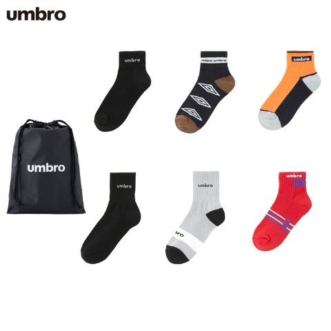 キッズ　ブランドソックス　ハッピーバッグ　6点セット（21-23cm・UMBRO）