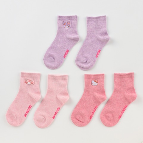 キッズ　3足組ソックス（19-24cm・サンリオキャラクターズ）