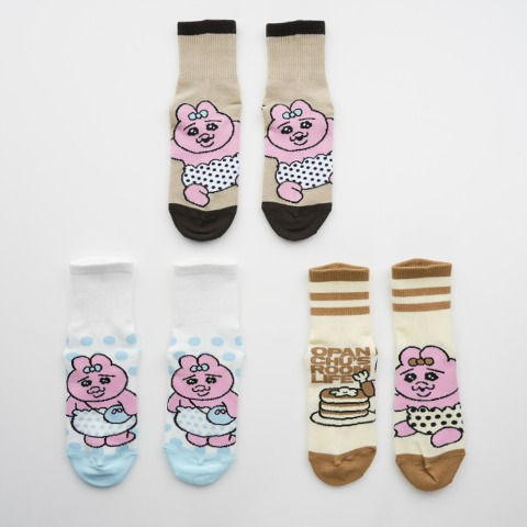 キッズ　クォーター丈ソックス 3足組（おぱんちゅうさぎ）