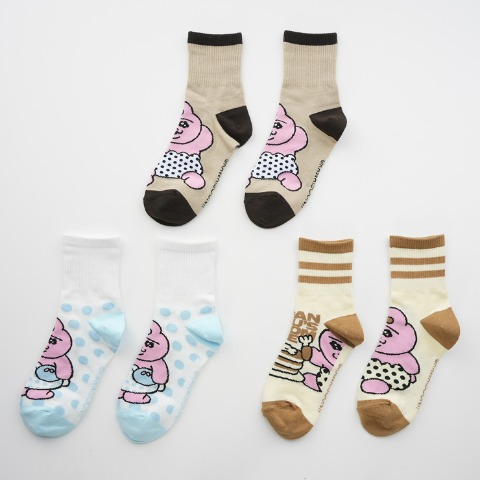 キッズ　クォーター丈ソックス 3足組（おぱんちゅうさぎ）