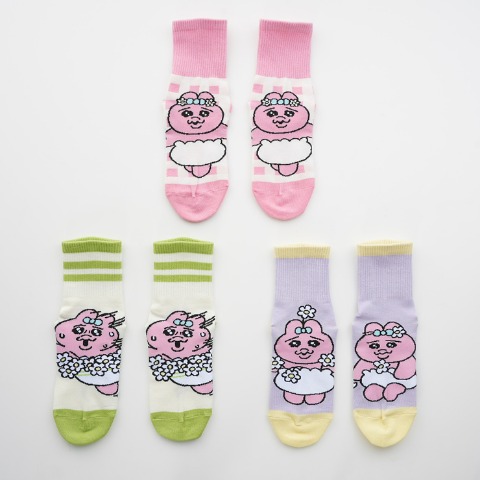 キッズ　クォーター丈ソックス 3足組（おぱんちゅうさぎ）