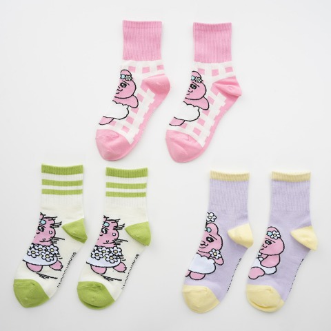 キッズ　クォーター丈ソックス 3足組（おぱんちゅうさぎ）