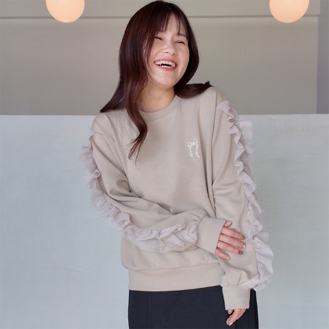 レディース　袖チュールプルオーバー（きなこっこ）