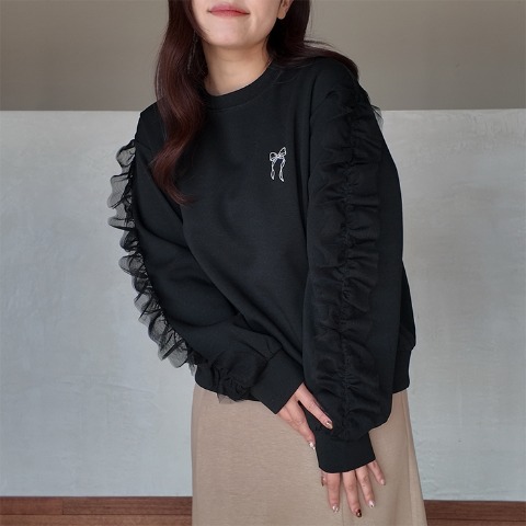 レディース　袖チュールプルオーバー（きなこっこ）