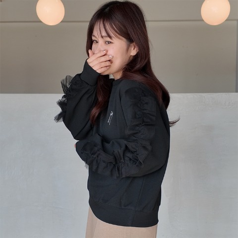 レディース　袖チュールプルオーバー（きなこっこ）