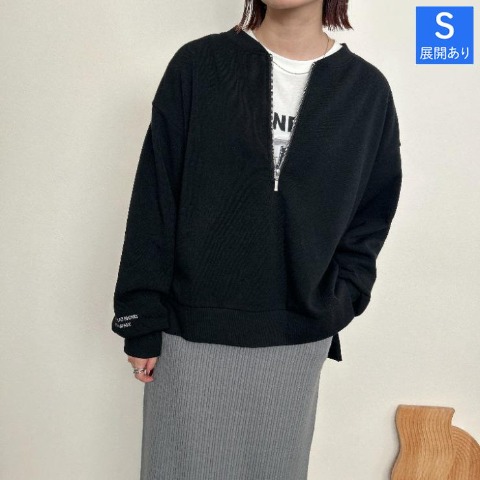 レディース　バックタグ袖刺繍ハーフジッププルオーバー（rumi）