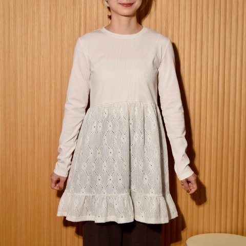 レディース　レース切り替えレイヤードチュニック（ちょこび）