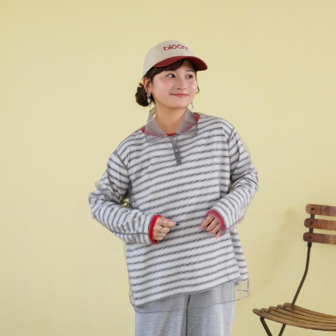 レディース　襟付きチュールシャツ（Taiyou）