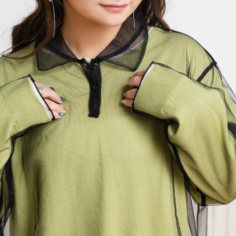 レディース　襟付きチュールシャツ（Taiyou）